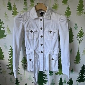 Split White Corduroy Utility Jacket with Button Details